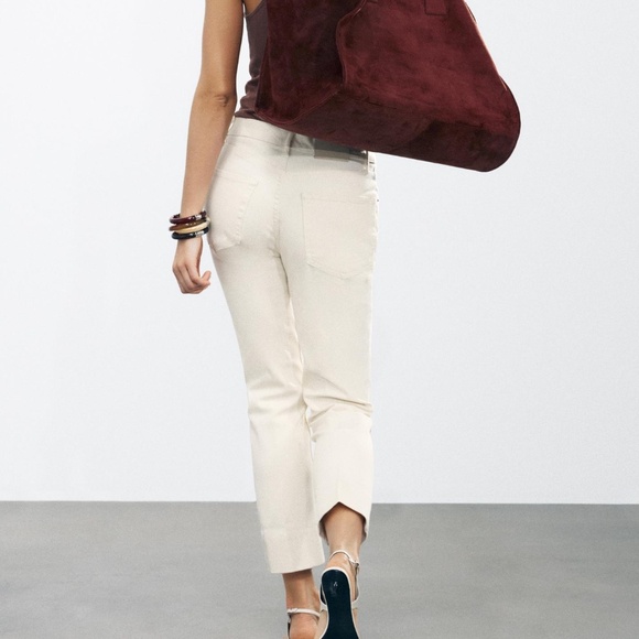 Zara oyster white high rise bootcut cropped jeans NWT - Picture 2 of 12